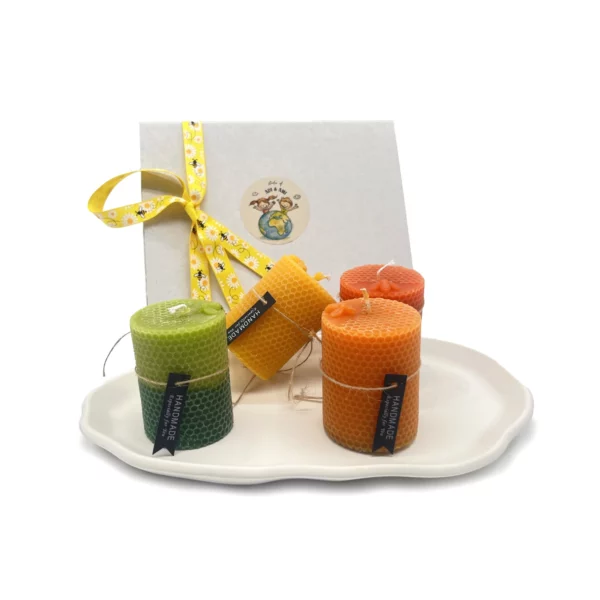 Zylinderkerzen aus 100% Schweizer Bienenwachs mit Unterteller